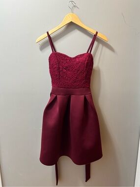 women's olive tree burgundy lace bodice a-line dress size 2